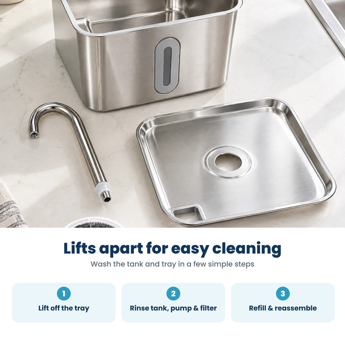 Purrmeter lifts apart for easy cleaning
